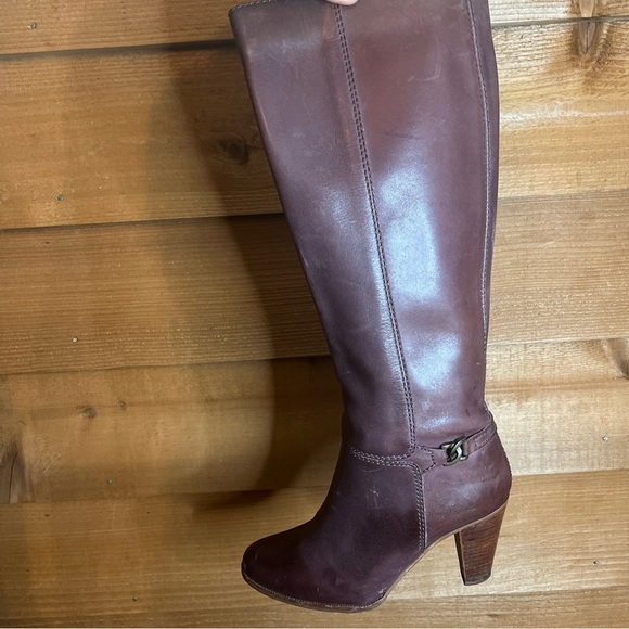 Vintage Brazilian leather Knee High Brown Heeled Boot buckle Classic west zip - Picture 4 of 9